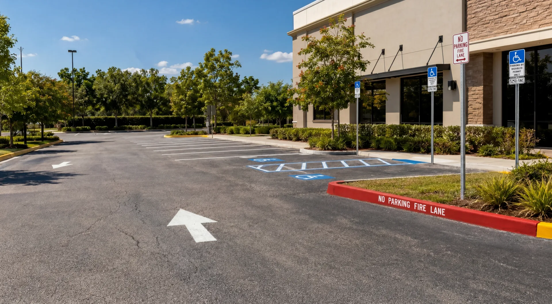 Completed parking lot with all markings and signage