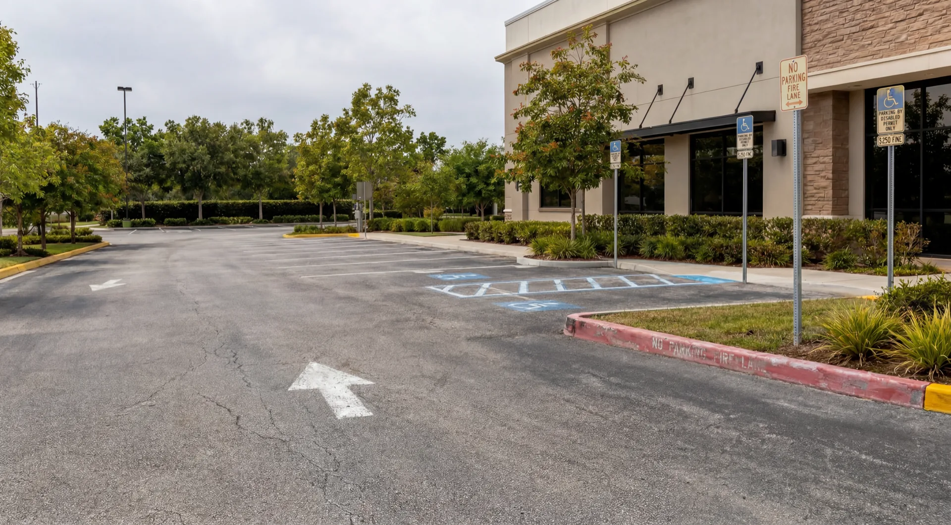 Commercial parking lot before professional striping