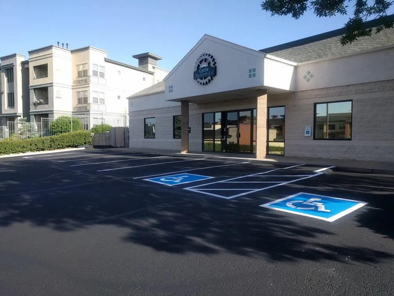 Freshly striped commercial lot with ADA markings by Sunshine Striping Solutions